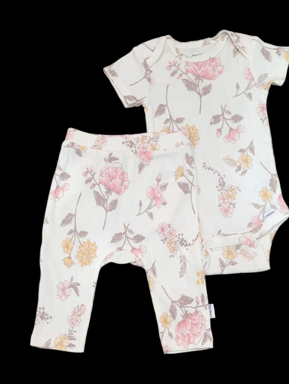 Gerber Girl's Vintage Color Floral Baby Ribbed Two-Piece Set